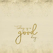 Wall art featuring confetti and a quote: A positive day filled with happiness