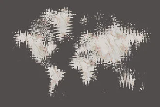 Abstract world map in rose gold and marble with soft colors and harmonious design.