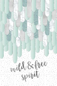 Wall art by Melanie Viola: colorful pattern with feathers and an inspiring saying.