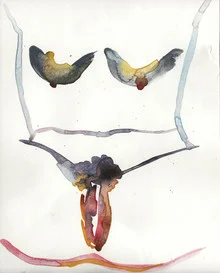 Illustration of a woman in soft watercolors, highlighting lines and body shape.