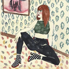 Wall art featuring a pair of checkered boots in a soft, artistic style.