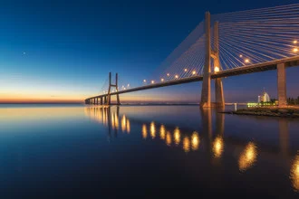 Photo art by Jean Claude Castor: Ponte Vasco da Gama in Lisbon at sunrise.