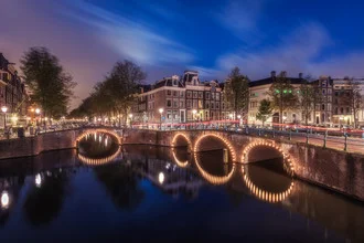 Night shot of Amsterdam canals during the blue hour