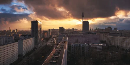 Photo art by Jean Claude Castor: Berlin skyline at sunset with soft colors.