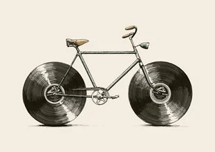 Wall art by Florent Bodart: Illustration of a bike with a vinyl record