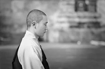 Photo art by Victoria Knobloch: serene monk meditating in India