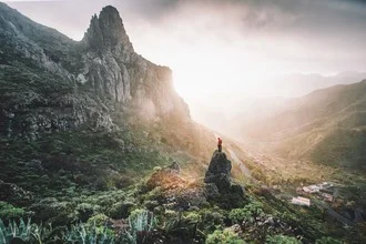 Photo art by Dominic Lars: gentle sunrise over green hills in La Gomera