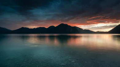 Photo art by Martin Wasilewski: thunderstorm over Walchensee at sunset