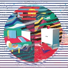 Abstrakte Illustration mit bunten Formen und Kreisen, die einladend wirkt.