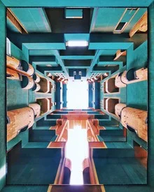 Photo art by Roc Isern: symmetrical view of the courtyard of Walden 7 in Barcelona
