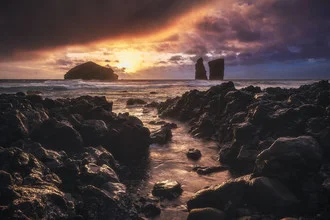 Photo art by Jean Claude Castor: sunset over Mosteiros on São Miguel.