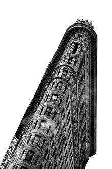 Photo art by Uli Schneider: black-and-white image of the Flatiron building in New York