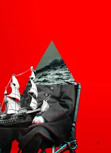 Illustration by Marko Köppe: playful collage featuring an old man and the sea