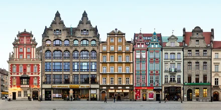 Photo art by Joerg Dietrich: Panorama view of Rynek in Wroclaw, lively architecture.