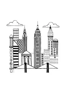 Minimalist wall art by Dunia Nalu: drawing of New York City in black and white