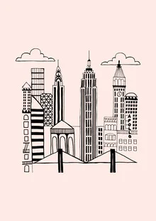 Hand-drawn illustration of New York City in black and white