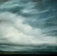 Wall art by Kelly Money: moody cloudscape with lush green tones