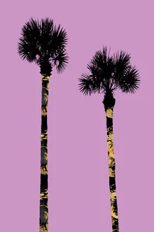 Wall art by Melanie Viola: stylized pink palm trees in a tropical setting