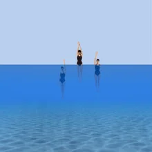 Illustration by Caterina Theoharidou: synchronized swimmers in blue water