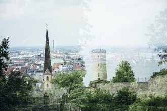 Photo art by Nadja Jacke: view of Sparrenburg and Marienkirche in Bielefeld