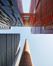 Photo art by Roc Isern: view of a chimney in Barcelona, gentle nostalgic style