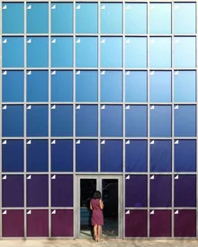 Colorful facade in Barcelona showcasing creative architecture.