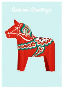 Illustration of a Dala horse in vibrant colors, conveying a cheerful mood.