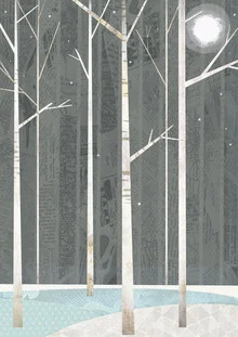 Wall art by Katherine Blower: dark forest in a snowy night