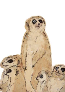 Illustration einer Erdmännchenfamilie, die zusammen in der Natur spielt.