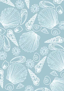 Wall art by Katherine Blower: pattern featuring blue seashells and ocean theme