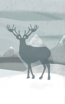 Wall art by Katherine Blower: gentle blue stag in a winter landscape