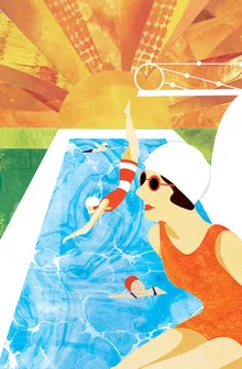 Wall art by Katherine Blower: stylish illustration of female swimmers in Art Deco style