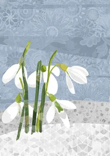 Wandbild von Katherine Blower: zarte Schneeglöckchen in winterlicher Umgebung