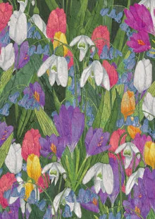 Wandbild von Katherine Blower: fröhliche Illustration mit Frühlingsblumen
