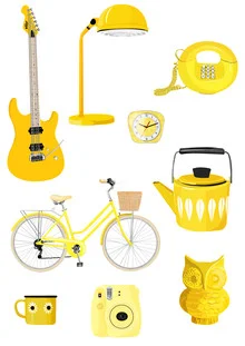 Illustration in warm yellow tones featuring an owl and vintage items.