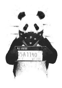Funny illustration of a panda in a police style, black and white, humorous and charming.