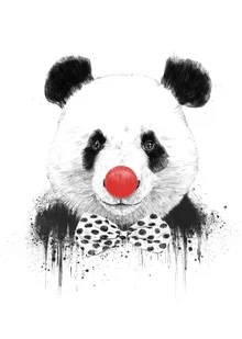 Wall art of a clown panda with a red nose and bow tie, colorful and humorous.