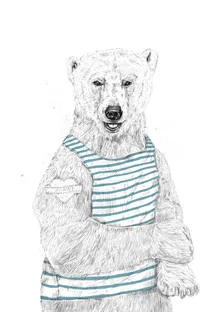 Wall art by Balazs Solti: smiling polar bear with a humorous tattoo