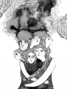 Illustration by Mirjam Siim: faces depicting identity and personality.