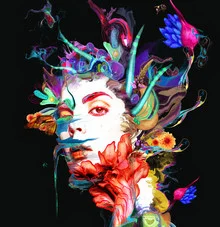 Wall art with flowing colors: abstracted faces in soft tones