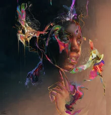 Illustration by Archan Nair: flowing, abstract portrait with nature elements