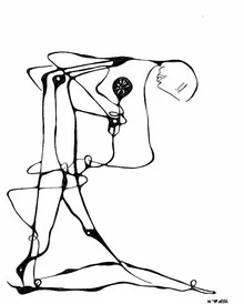 Wall art by Michael William Benton: a figure and a flower in a calm, minimalist style
