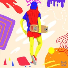 Colorful illustration of a skateboarder in a dynamic pose