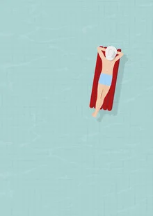 Wandbild: Illustration einer bunten Luftmatratze im Sommer am Pool