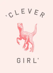 Wall art by Florent Bodart: playful girl with dinosaur in vintage style