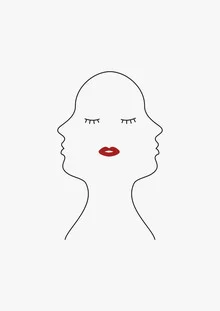 Illustrierte Darstellung einer Frau mit roten Lippen und langen Haaren
