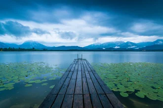 Photo art by Martin Wasilewski: summer evening at Hopfensee with mountains in the background