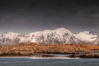 Photo art by Sebastian Worm: lighthouse in a serene coastal landscape in Norway