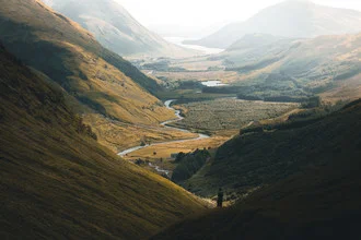 Photo art by Tiago Sales: picturesque valley in Scotland at sunset