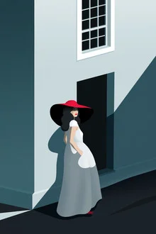 Illustration by Helene Boutanos: woman wearing a hat in a calm setting
